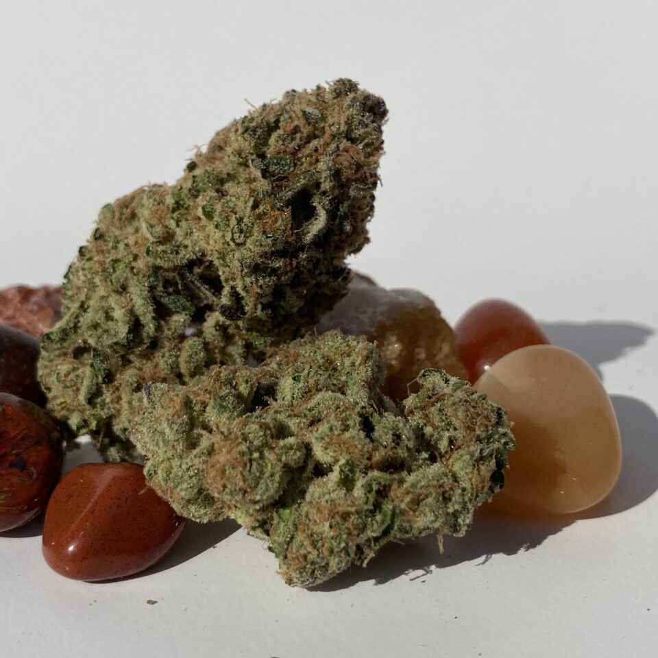 healing crystals charging the Scooby Snacks from Constellation Cannabis